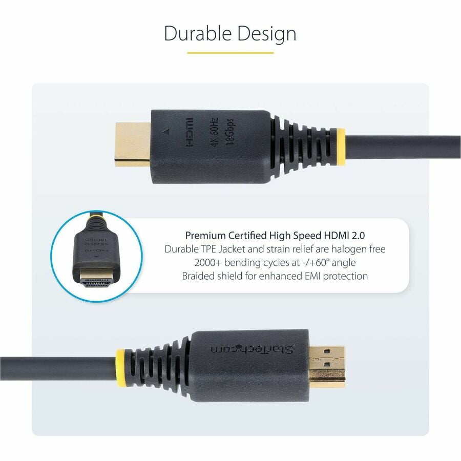 STARTECH HDMI2-CABLE-4K60-3F — 3FT (0.9M) PREMIUM CERTIFIED HIGH SPEED HDMI CABLE, 4K 60HZ/1440P 144HZ, HDR10/H