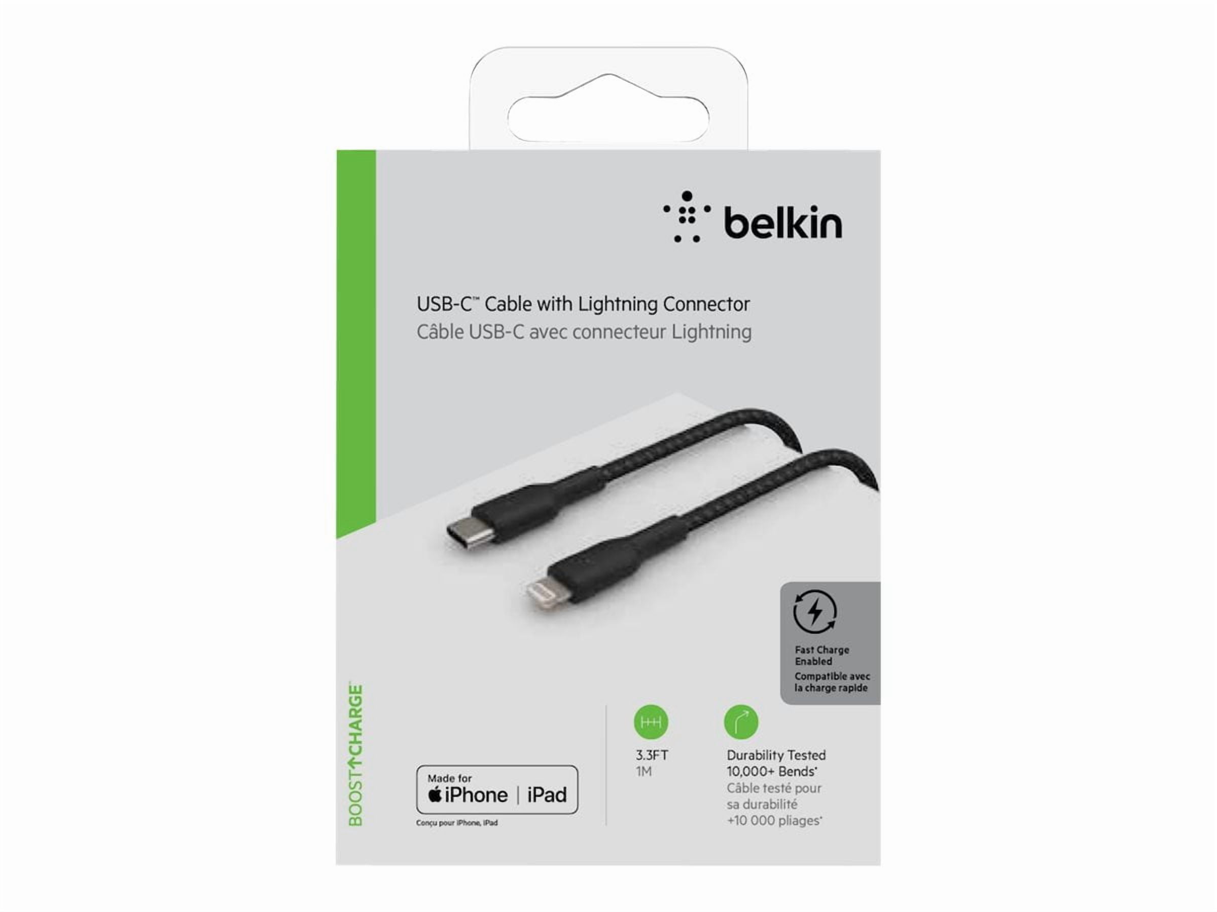 Belkin CAA004BT1MBK — BOOSTCHARGE BRAIDED USB-C TO LIGHTNING CABLE (1M / 3.3FT, BLACK)