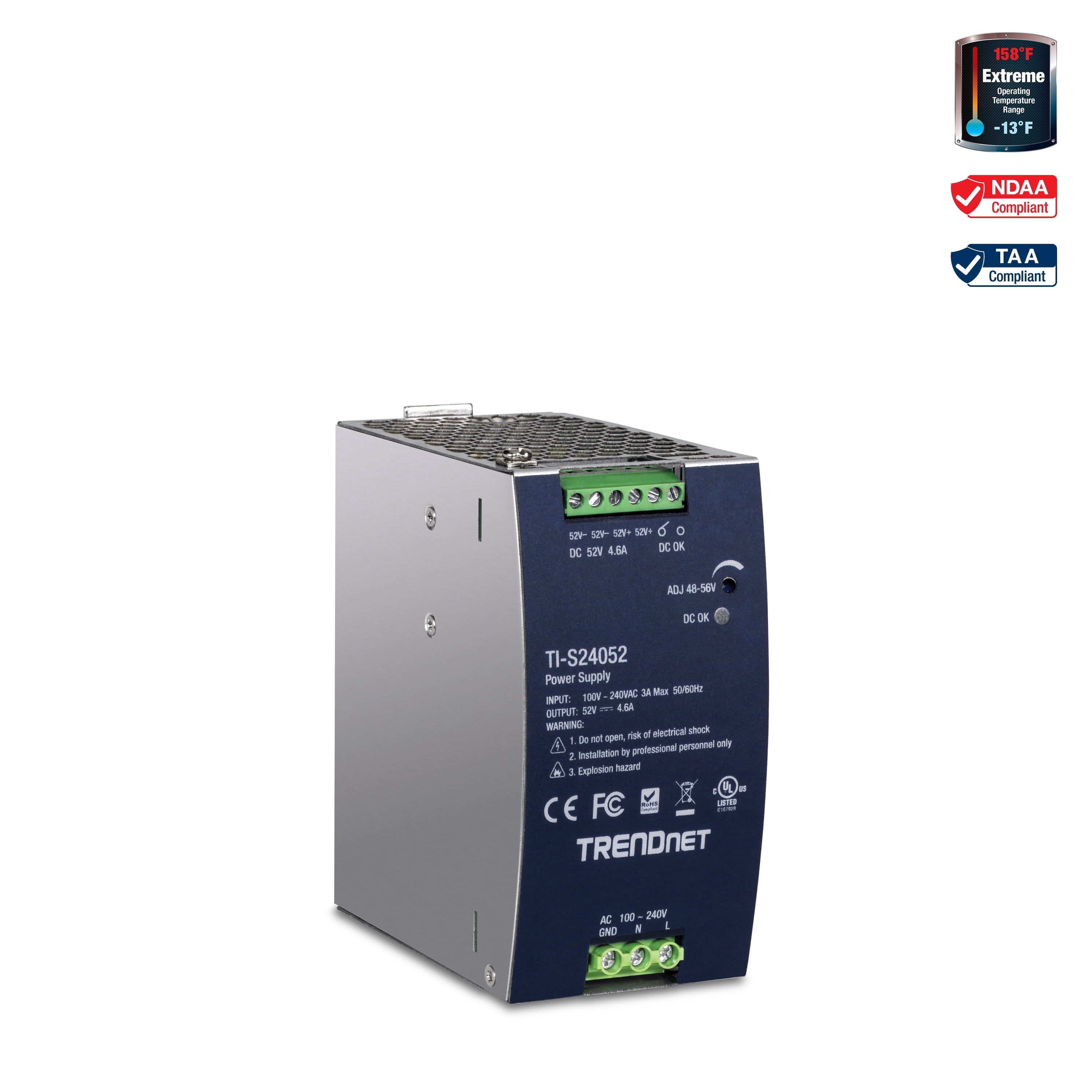 TRENDNET TI-S24052 — 240W 52V DC Industrial DIN-Rail Power Supply