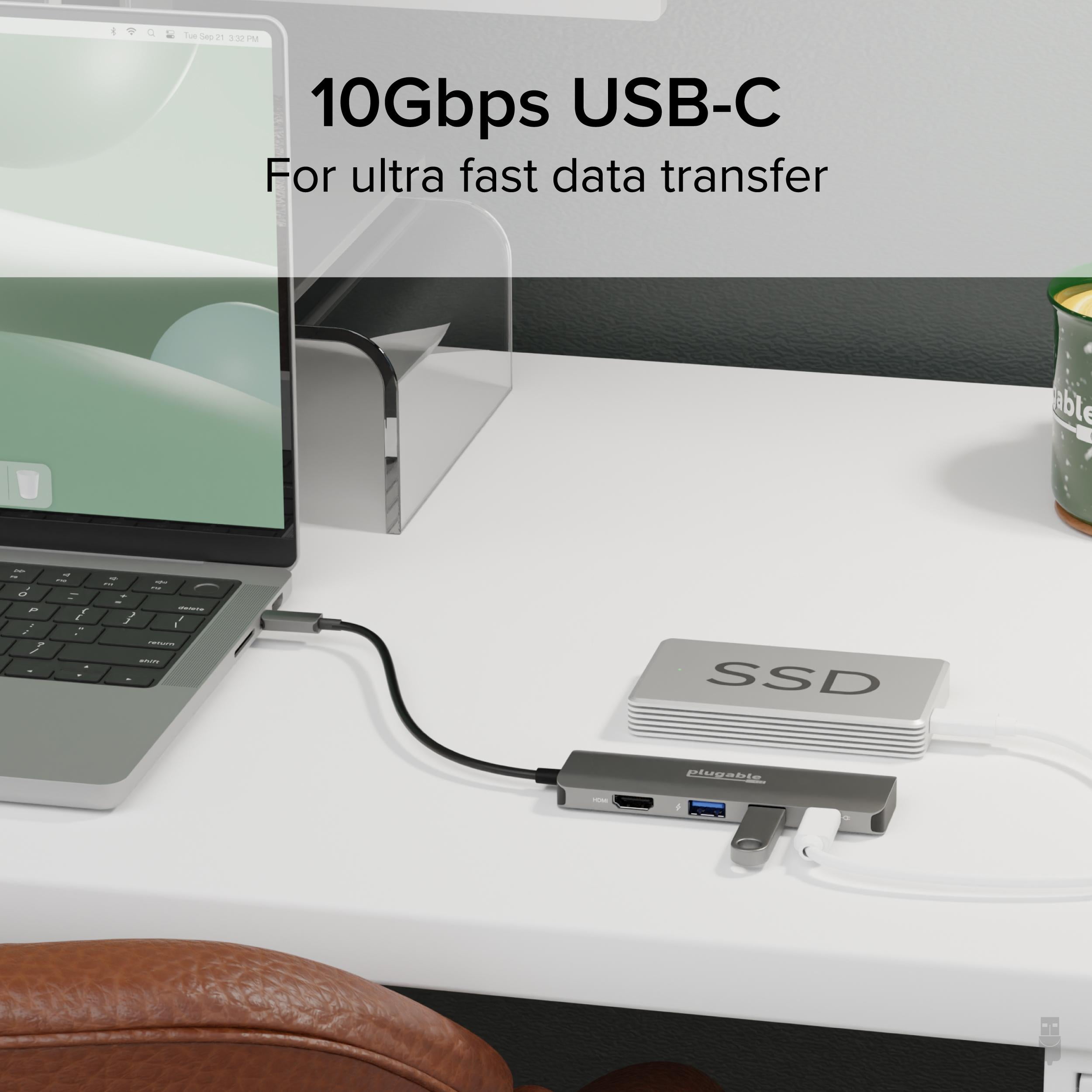 Plugable Technologies USBC-4IN1 — PLUGABLE USB C HUB MULTIPORT ADAPTER, 4 IN 1, 100W PASS THROUGH CHARGING, USB C