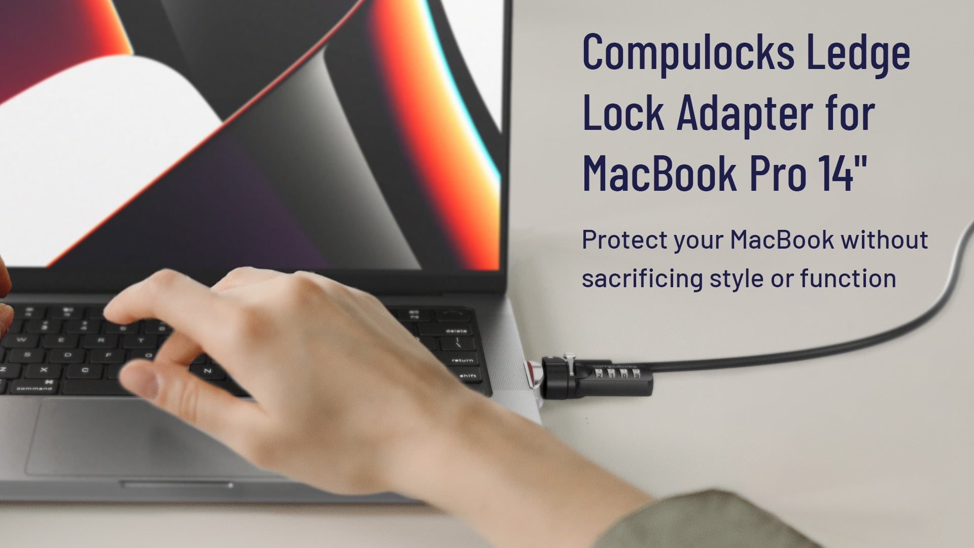 Compu-Lock MBPR14LDG01CL — LEDGE LOCK ADAPTER FOR MACBOOK PRO 14IN M1, M2 & M3 WITH COMBINATION CABLE LOCK