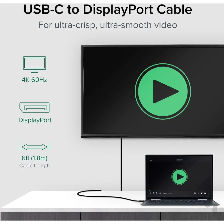 Plugable Technologies USBC-DP — PLUGABLE USB C TO DISPLAYPORT ADAPTER - 6FT (1.8M) ADAPTER CABLE (SUPPORTS RESOL