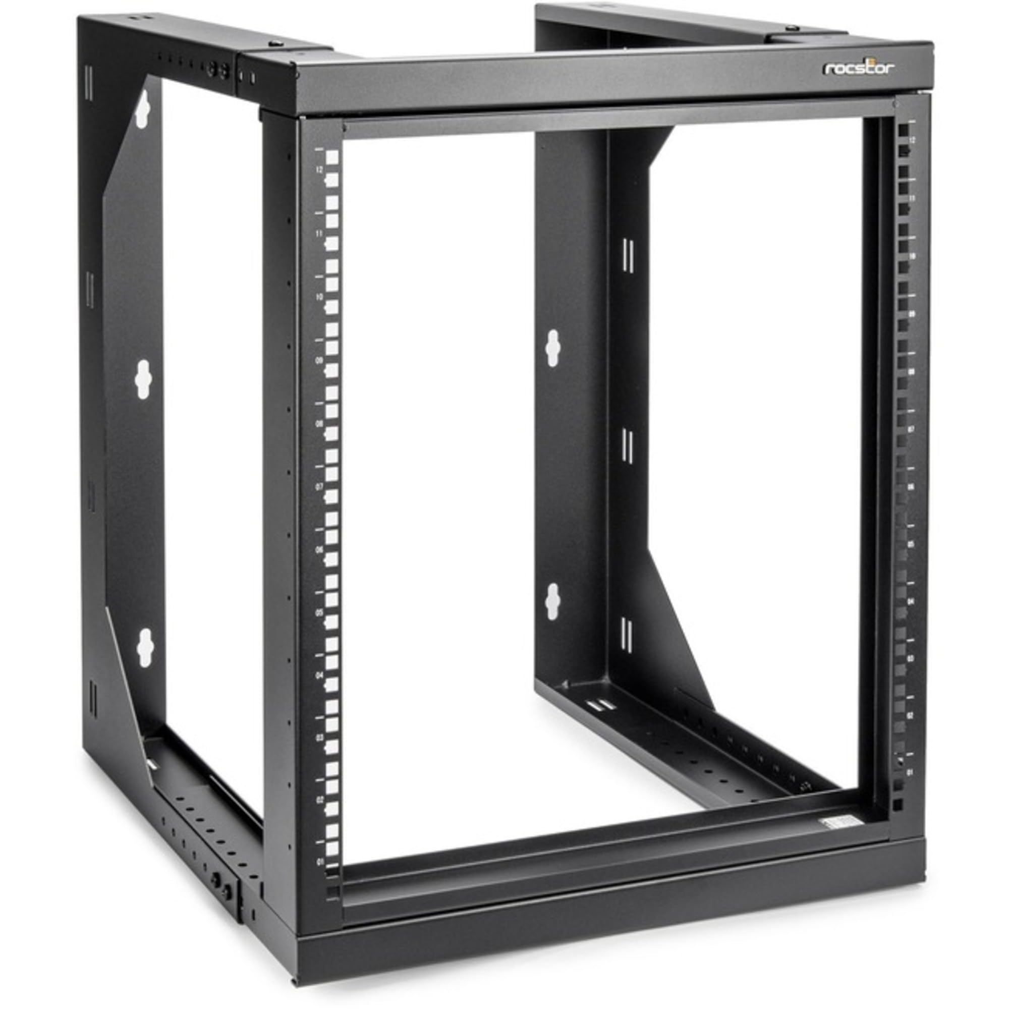ROCSTOR Y10E028-B1 — SOLIDRACK 12U WALL MOUNT RACK - 2-POST OPEN FRAME - ADJUSTABLE DEPTH 18 - 25.6 -