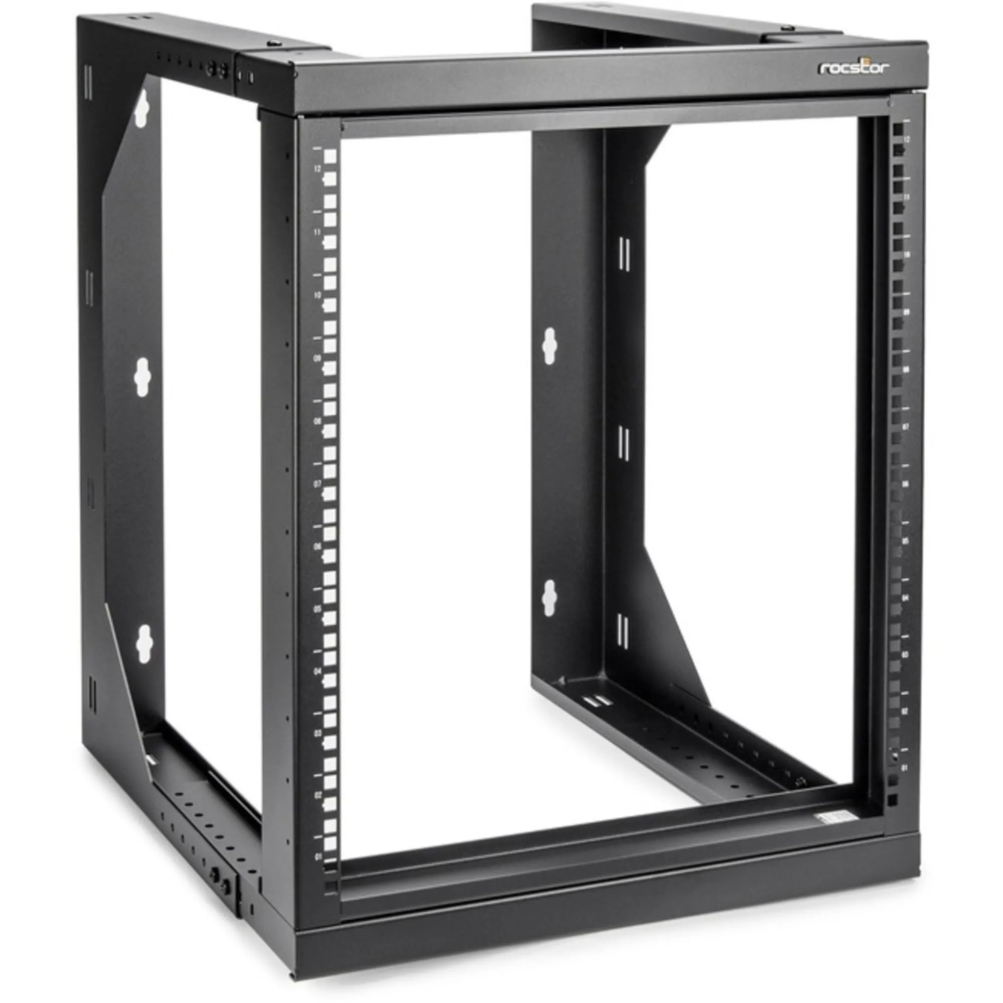 ROCSTOR Y10E028-B1 — SOLIDRACK 12U WALL MOUNT RACK - 2-POST OPEN FRAME - ADJUSTABLE DEPTH 18 - 25.6 -