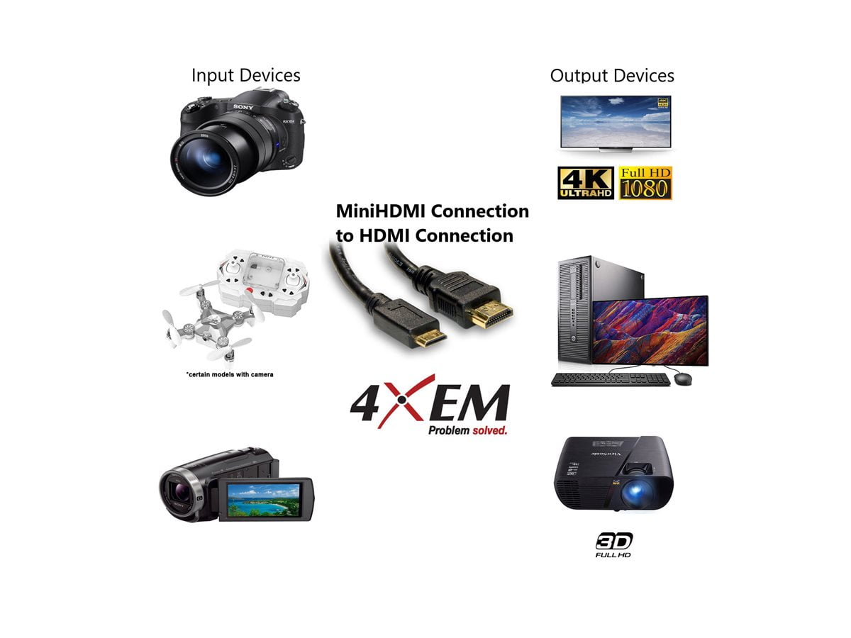 4XEM 4XHDMIMINI10FT — 10FT Mini HDMI to HDMI Cable 4K