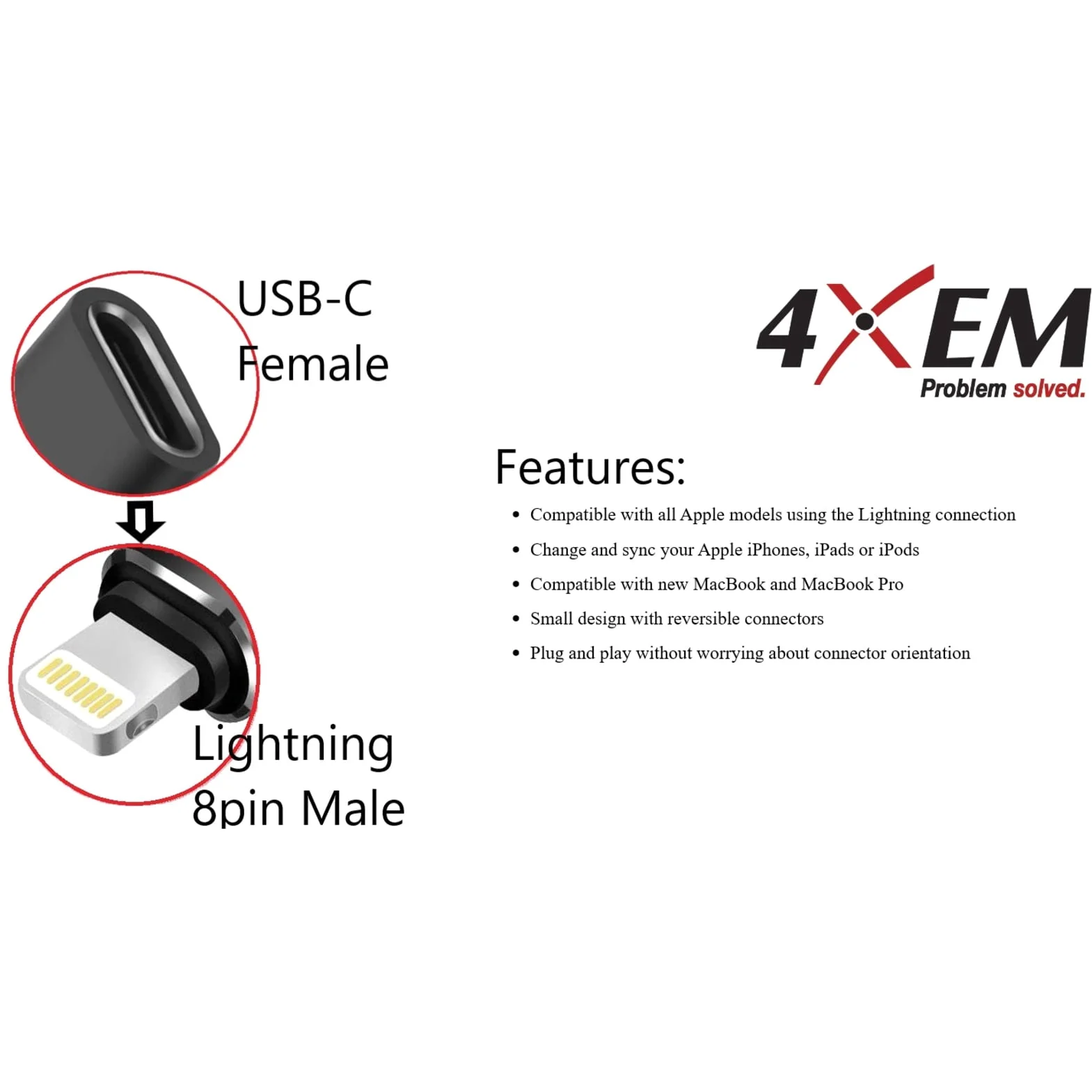 4XEM 4XUSBCLIGHTNINGA — USB-C Female to Lightning Male Adapter - 3.1 Converter