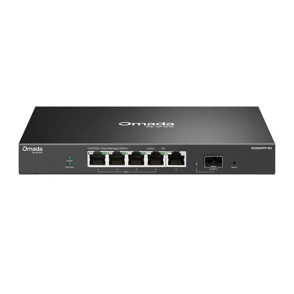 TPLINK ES206XPP-M2 — OMADA 5-PORT 2.5G EASY MANAGED SWITCH. PORTS: 4 2.5G POE++, 1 2.5G RJ45, 1 10G S
