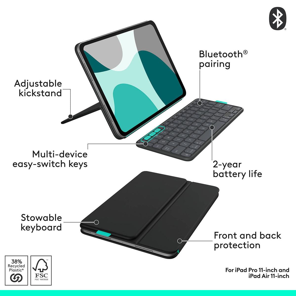 Logitech 920-013369 — FLIP FOLIO FOR IPAD AIR AND PRO 11 INCH (GRAPHITE)