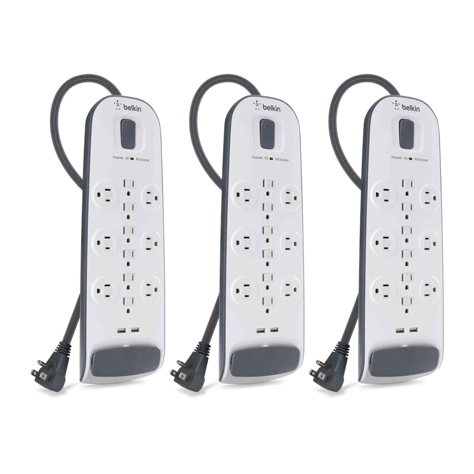 Belkin BV112050-063PK — SURGE,PRT,12OT,RA,3000J,$250K,6 ,USB,3PK
