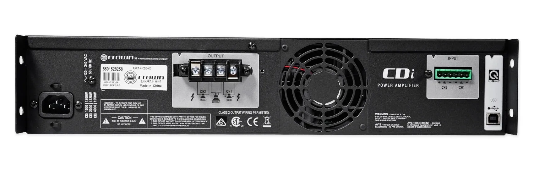 Crown CDi2000 — 2 Channel X 800w @ 4? - 70v Power Amplifier +DSP 2RU