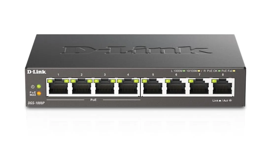 D-Link DGS-1008P — D-Link Switch DGS-1008P 8-Port Gigabit Unmanaged Desktop with 4 -PoE Ports Retail