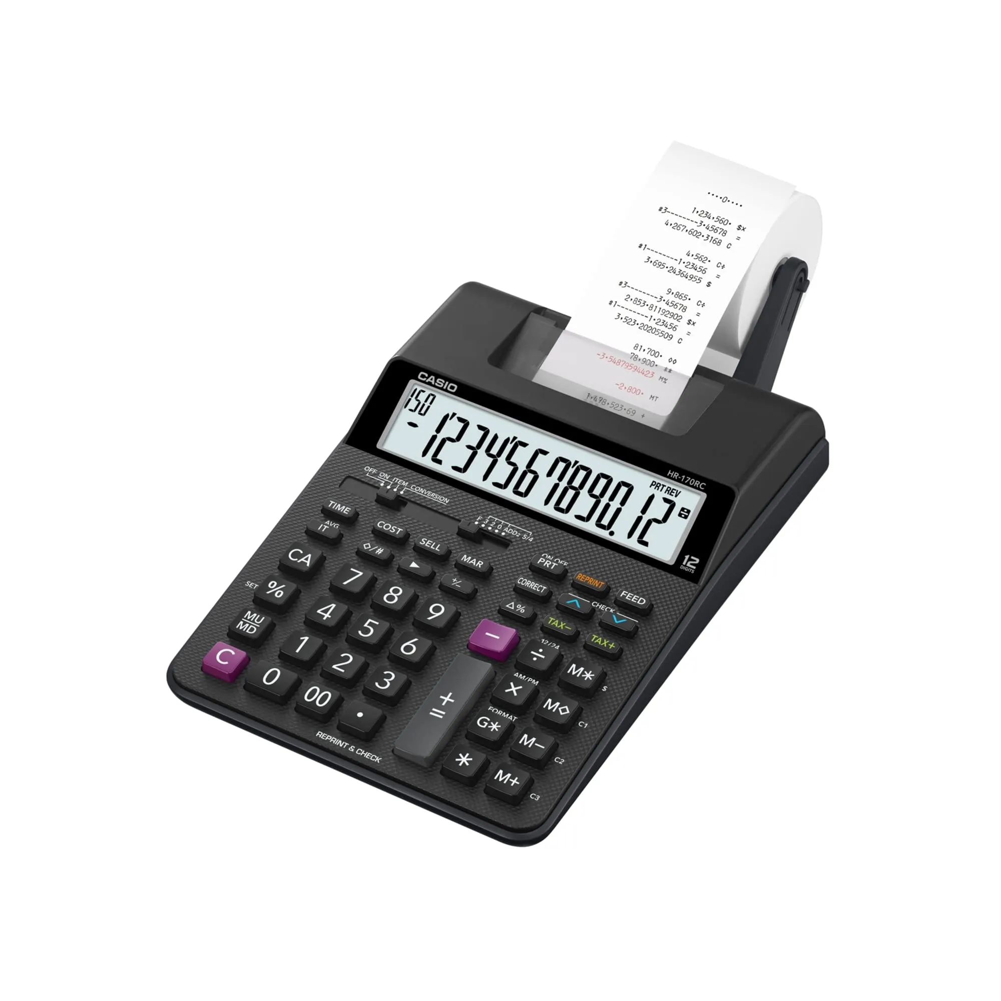 Casio HR-170RC — Casio HR-170RC Printing Calculator, Black, 2.6" x 6.5" x 11.6"