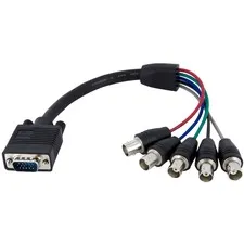 STARTECH STC VGABNCMF1 — StarTech.com 1 ft Coax HD15 VGA to 5 BNC RGBHV Monitor Cable - 1 ft Coaxial Video Cable for PC, Distribution Amplifier, Monitor, Video Device, Projector - First End: 1 x 15-pin HD-15 - Male - Second End: 5 x BNC Video - Female - Nickel Plated Connector - 28 AWG - Black - 1 Each