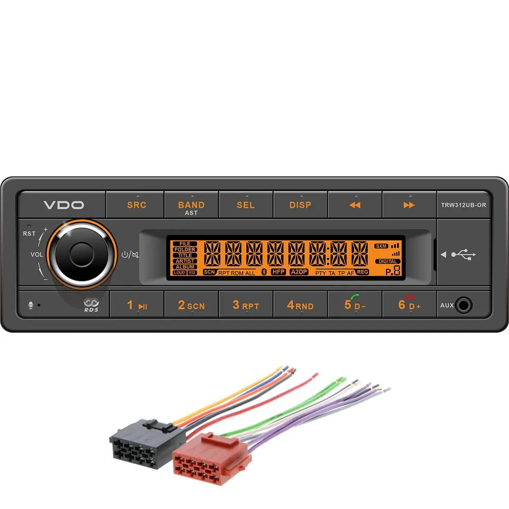 VDO TRW312UB-ORK — VDO 12V Radio w/FM RDS Tuner MP3/WMA/USB/Bluetooth - Orange Illumination - Includes Power Speaker Wire Harness