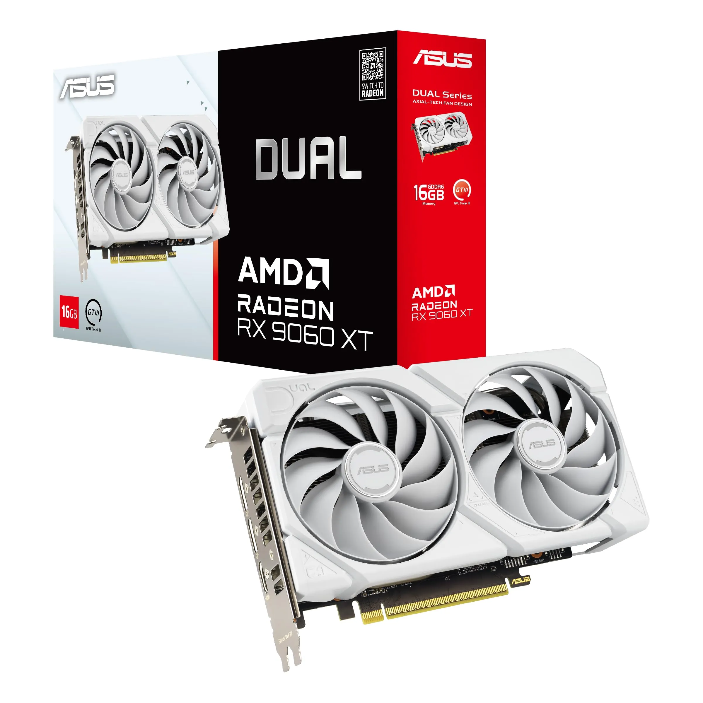 ASUS DUAL-RX9060XT-16G-WHITE — Asus AMD Radeon RX 9060 XT Graphic Card - 16 GB GDDR6 | SKU AS-D906X6W