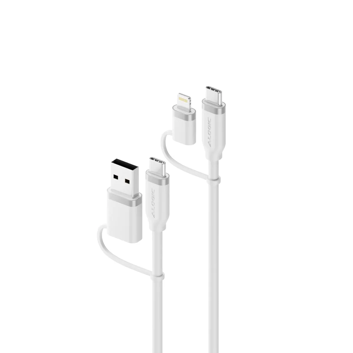 ALOGIC ELSI4IN1U2WH1.5 — ELEMENTS SILICONE 4-IN-1 USB 2.0 CABLE, 100W, WHITE-1.5M