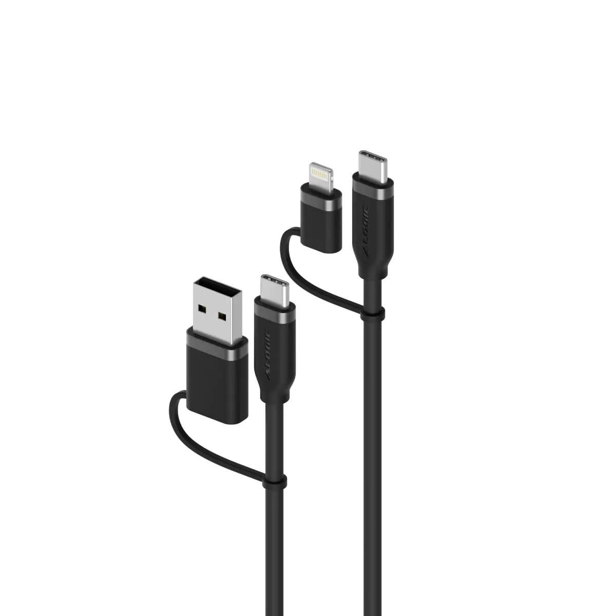 ALOGIC ELSI4IN1U2BK1.5 — ELEMENTS SILICONE 4-IN-1 USB 2.0 CABLE, 100W, BLACK- 1.5M