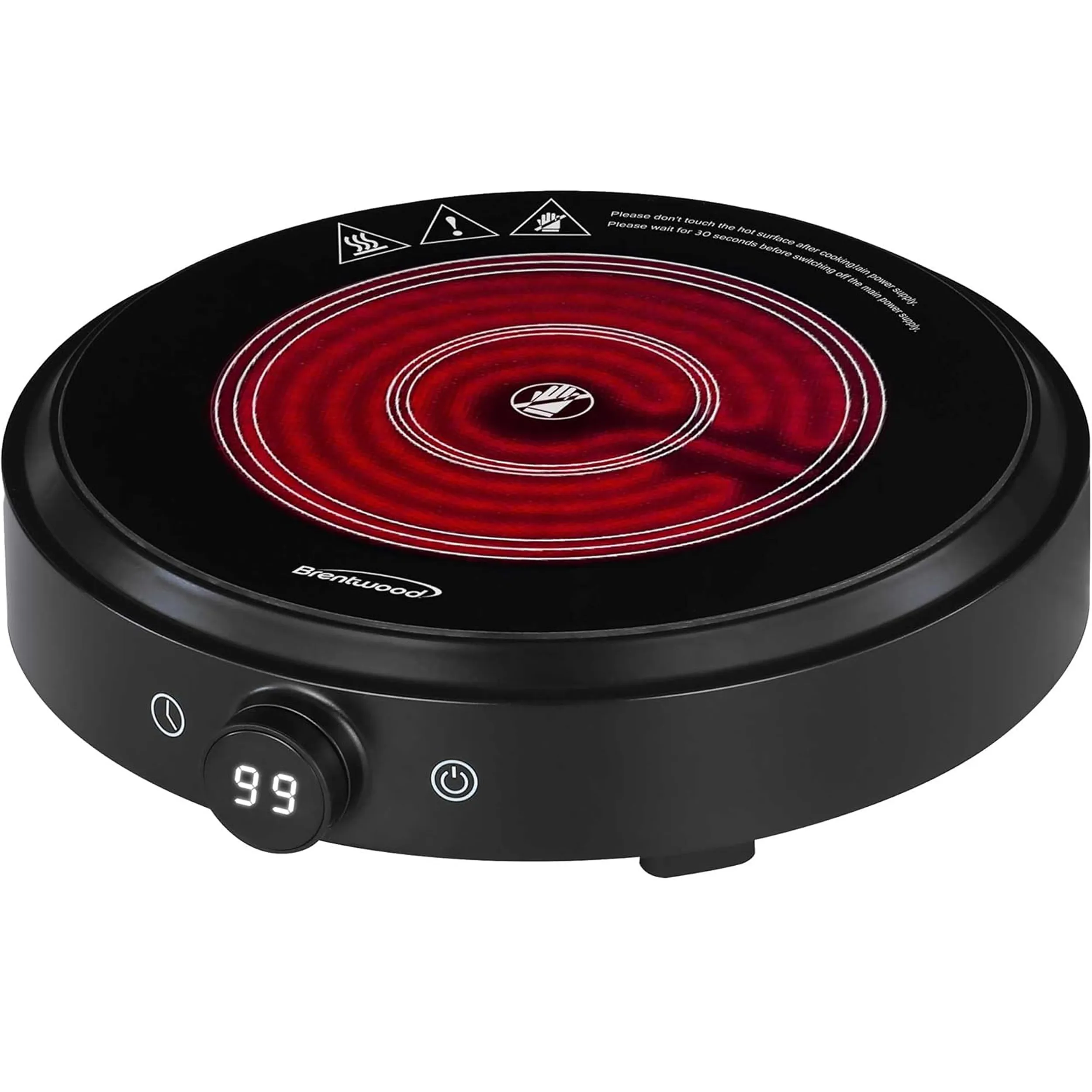Brentwood TS-383DBK — Brentwood Select 10 Inch Countertop Infrared Single Burner in Black with Digital Touch Buttons
