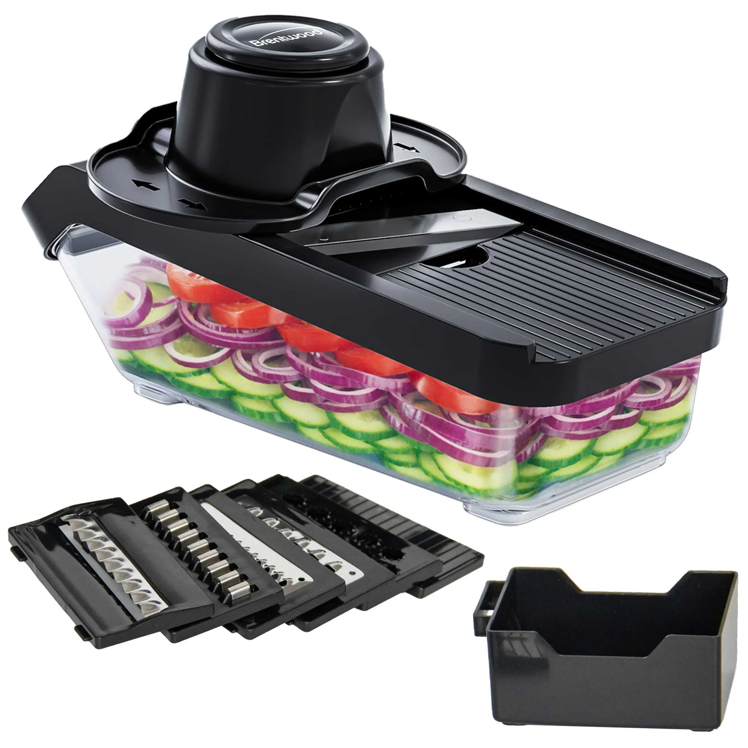 Brentwood KA-5046BK — Brentwood 3.6 Cup Mandolin Slicer and Cheese Grater in Black with 6 Interchangeable Blades