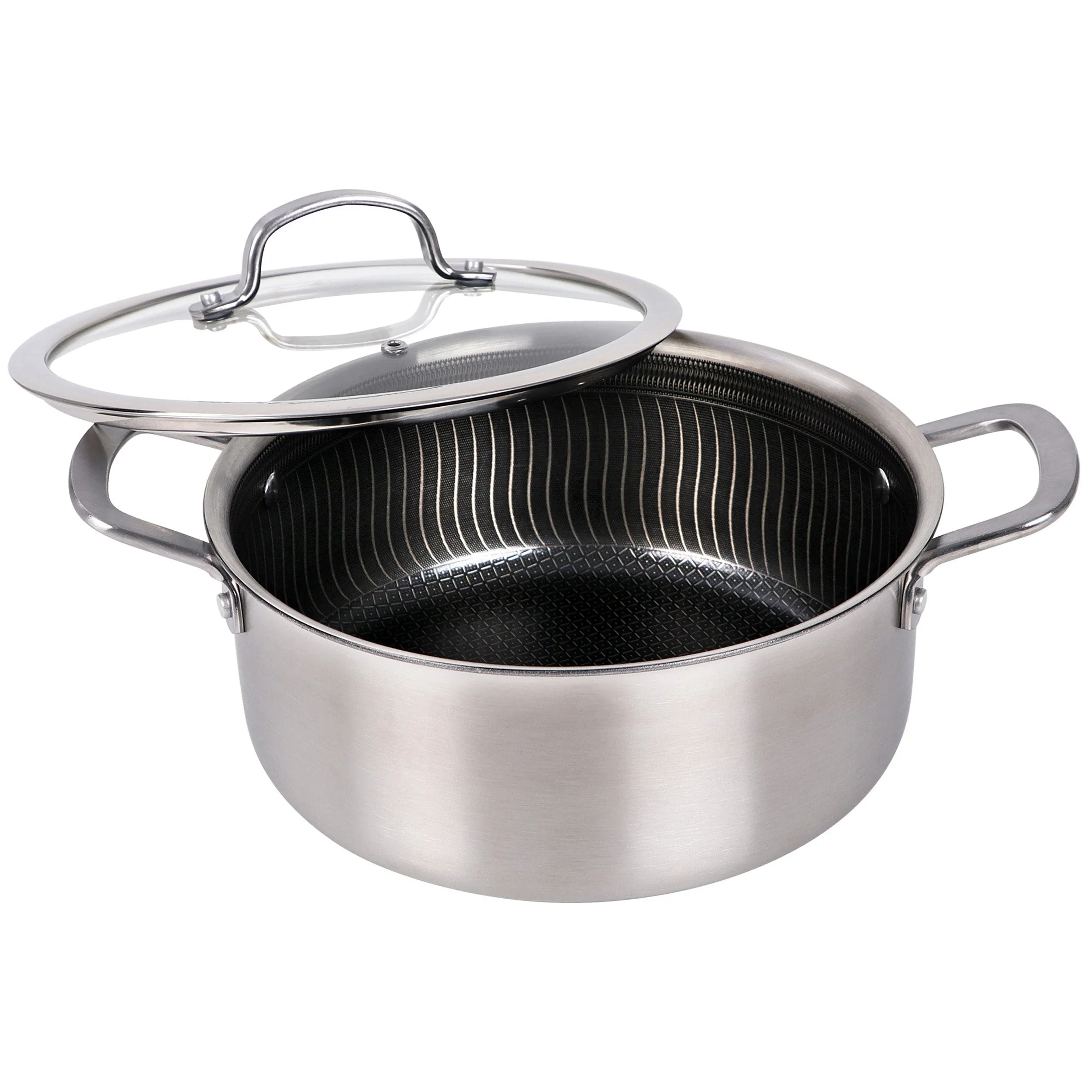 Brentwood B-DUH24L — Brentwood 5 Quart 3-Ply Hybrid Non-Stick Stainless Steel Dutch Oven with Tempered Glass Lid