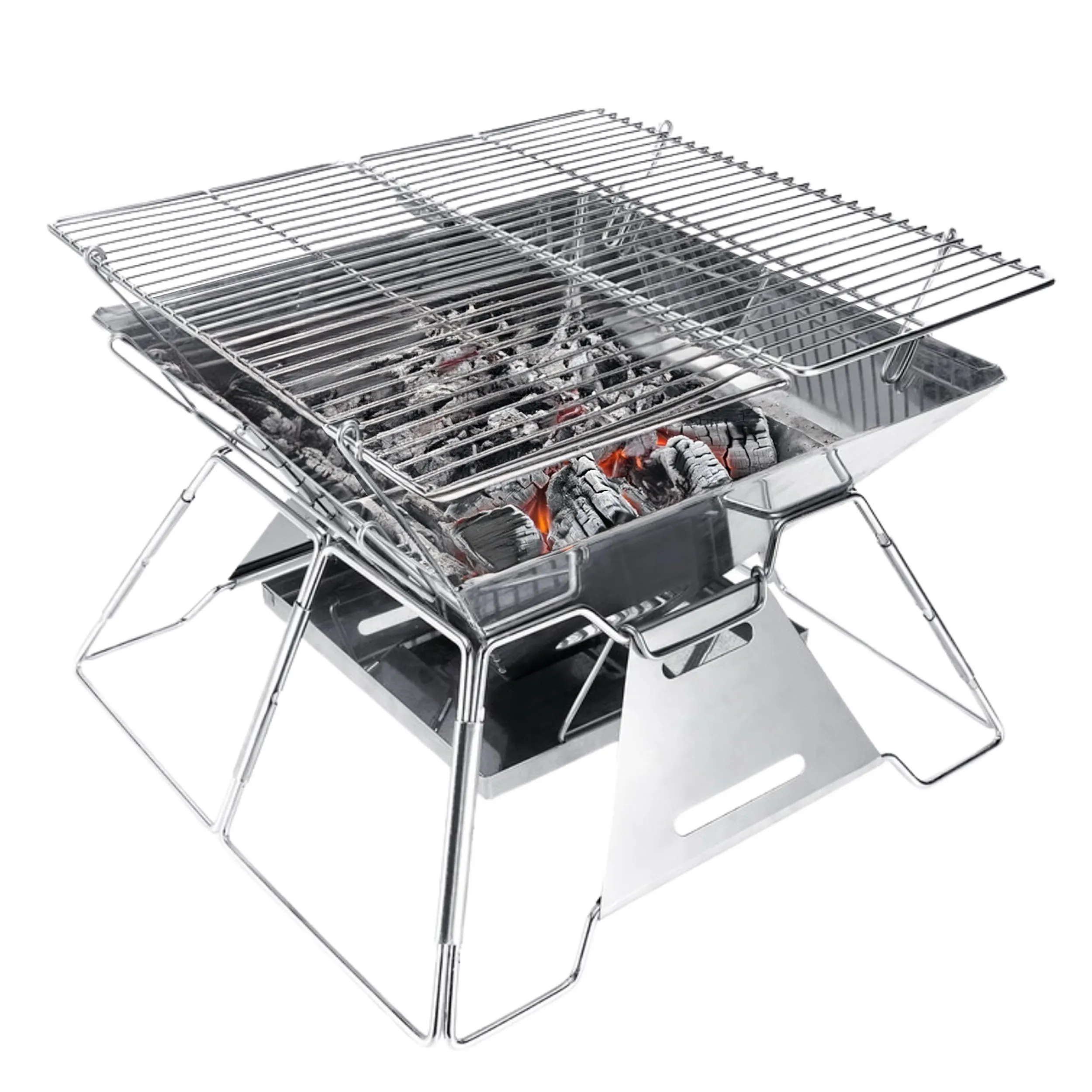 Brentwood BB-4X14SS — Brentwood 14 x 14 Inch Portable Stainless Steel Folding Charcoal BBQ Grill with Carry Bag