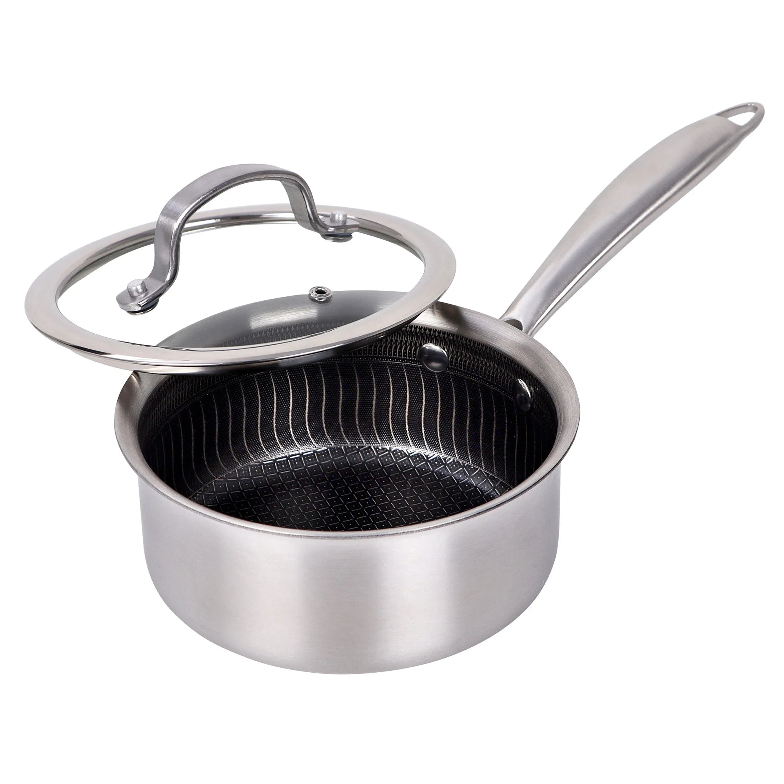 Brentwood B-SPH16L — Brentwood 1.5 Quart 3-Ply Hybrid Non-Stick Stainless Steel Saucepan with Tempered Glass Lid