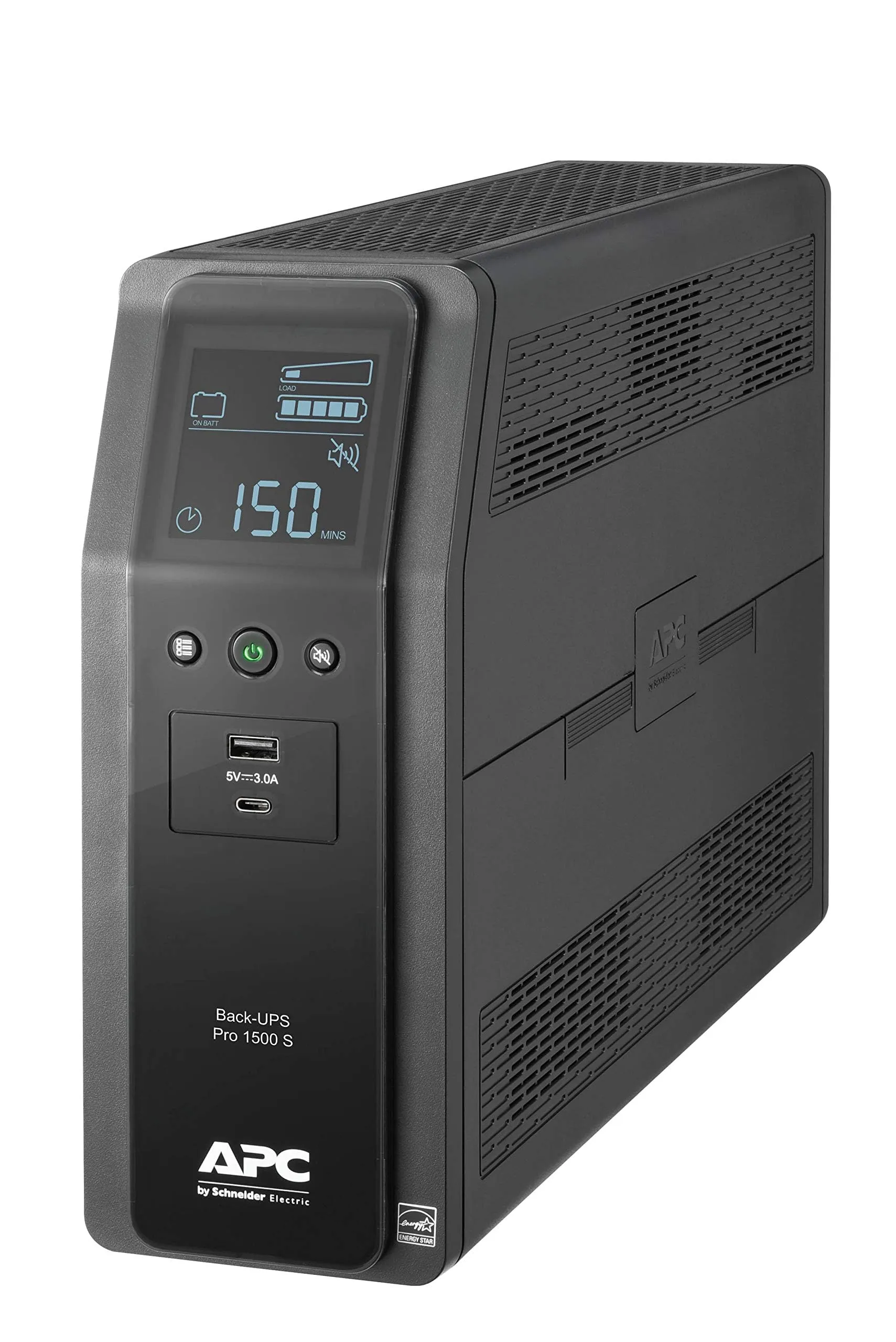 APC - Schneider Electric BR1500MS2 — APC Back-UPS Pro, 1500VA/900W, Tower, 120V, 10x NEMA 5-15R outlets, AVR, USB Type A + C ports, LCD, User Replaceable Battery | SKU UPS-BR15S2