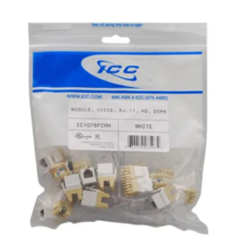 Cablesys ICC-IC1076FCWH — MODULE, VOICE, RJ-11, HD, 25PK, WH