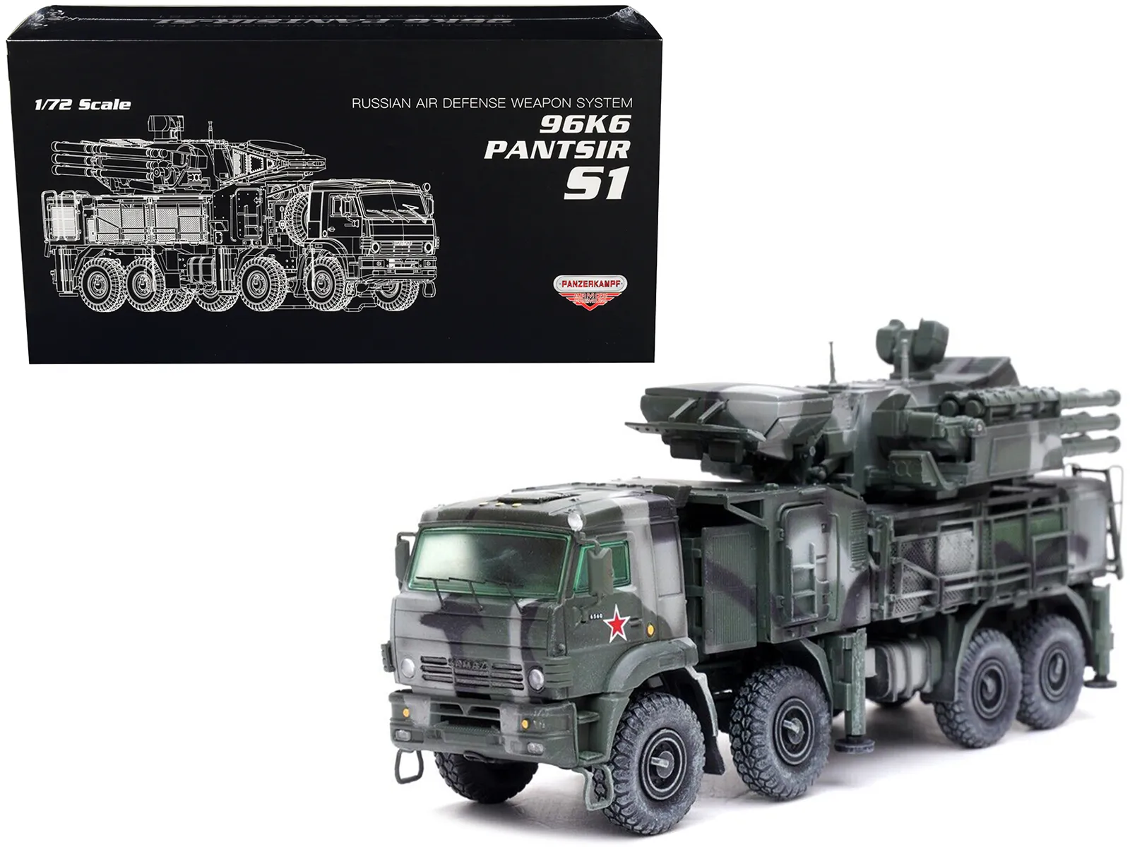Panzerkampf 12216PA — Pantsir S1 96K6 Self-Propelled Air Defense Weapon System Tri-Color Camouflage "Russia's Armed Forces" "Armor Premium" Series 1/72 Diecast Model by Panzerkampf