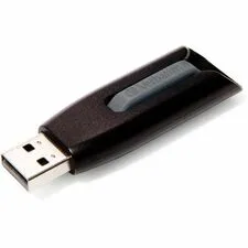 VERBATIM VER 49168 — Verbatim 256GB Store 'n' Go V3 USB 3.2 Gen 1 Flash Drive - Gray - 256 GB - USB 3.2 (Gen 1) Type A - 120 MB/s Read Speed - 25 MB/s Write Speed - Gray - Lifetime Warranty - 1 Each - TAA Compliant
