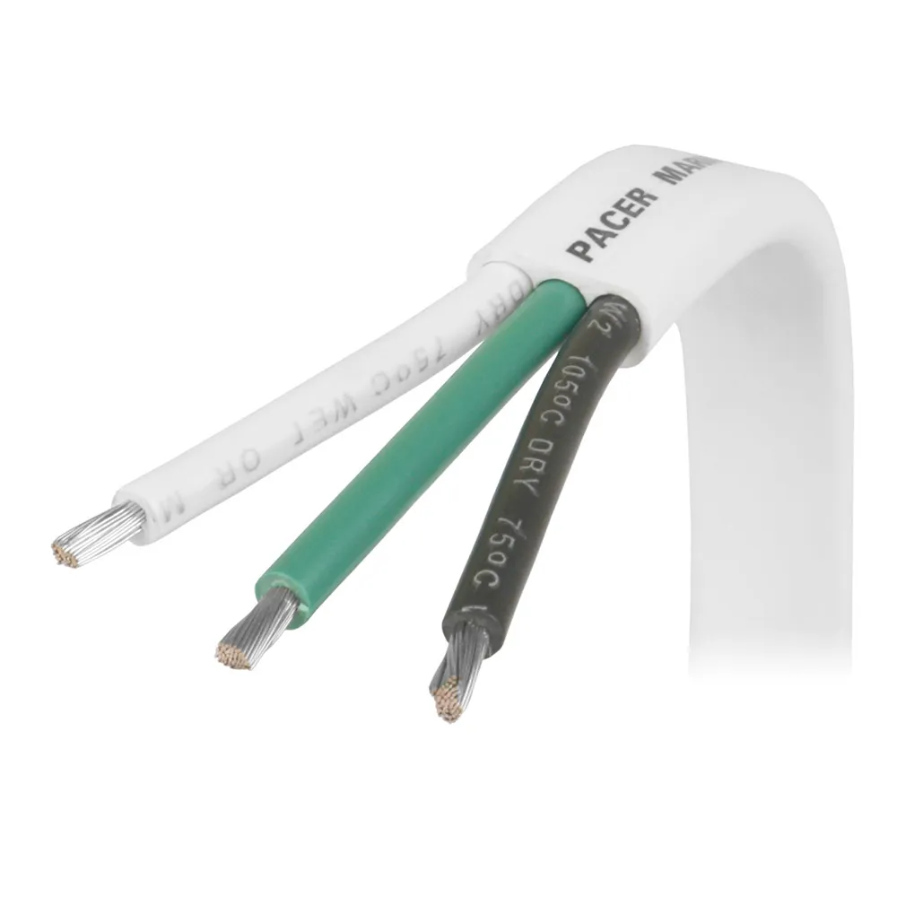 Pacer Group W14/3-FT — Pacer White Triplex Cable - 14/3 AWG - Black/Green/White - Sold by the Foot
