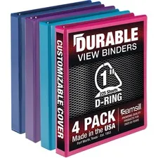 Samsill SAM MP46439 — Samsill Durable View Binders - 1" Binder Capacity - Letter - 8 1/2" x 11" Sheet Size - 225 Sheet Capacity - 3 Ring - Fastener: D-Ring - Pocket: 2, Internal - Polypropylene, Chipboard - Assorted - Durable, Clear Overlay, Ink-transfer Resistant, Wear Resistant, Tear Resistant - 4 / Pack