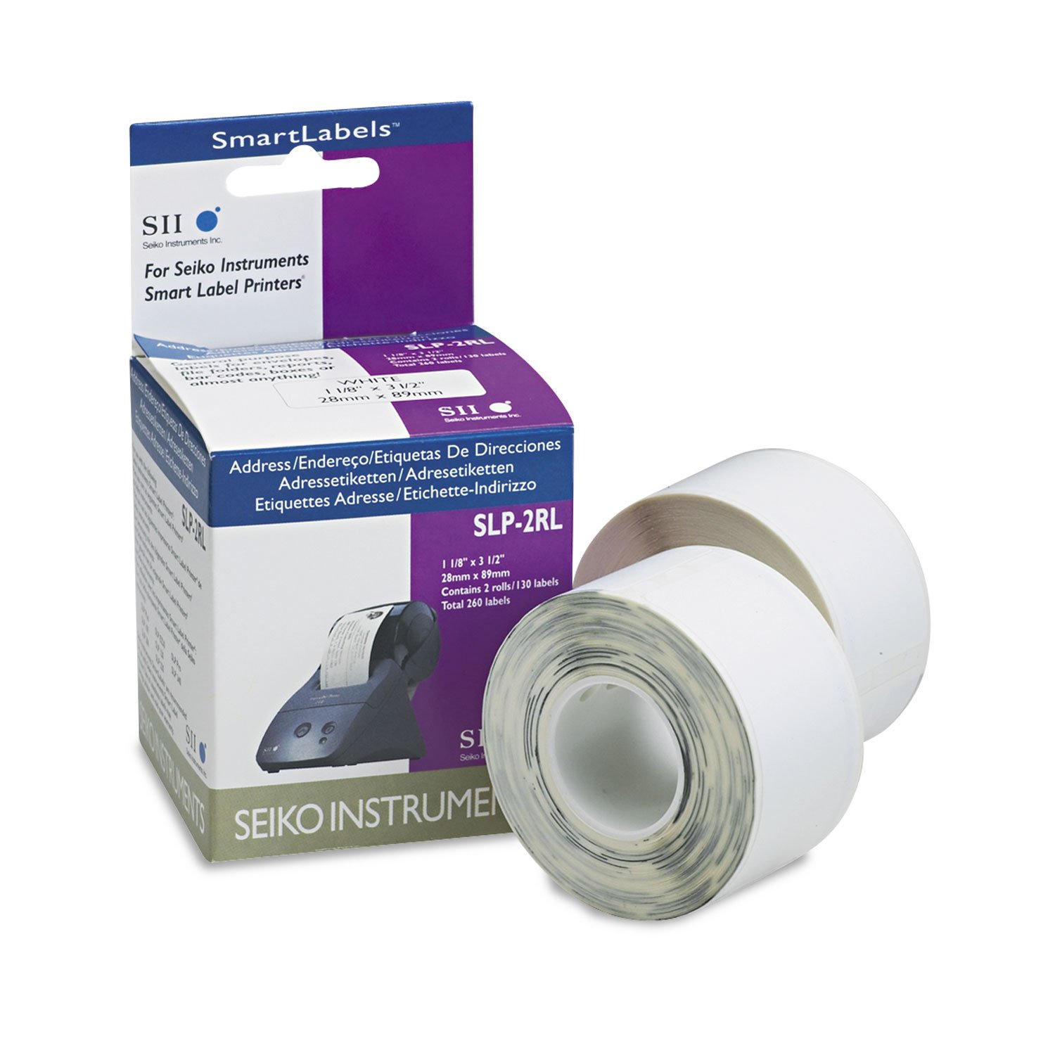 SEIKO SKP SLP2RL — Seiko SmartLabel Printer Address Labels - 1 1/8" Width x 3 1/2" Length - Rectangle - Direct Thermal - White - Paper - 130 / Roll - 1 Each