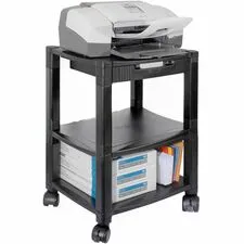 KANTEK KTK PS540 — Kantek 3-Shelf Mobile Height-Adjustable Printer/Fax Stand with Organizing Drawer - 75 lb Load Capacity - 3 x Shelf(ves) - 24.25" Height x 17" Width x 13.25" Depth - Floor - Polystyrene - Black