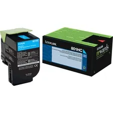 Lexmark LEX 80C1HC0 — Lexmark Unison 801HC High Yield Laser Toner Cartridge - Cyan - 1 Each - 3000 Pages Cyan