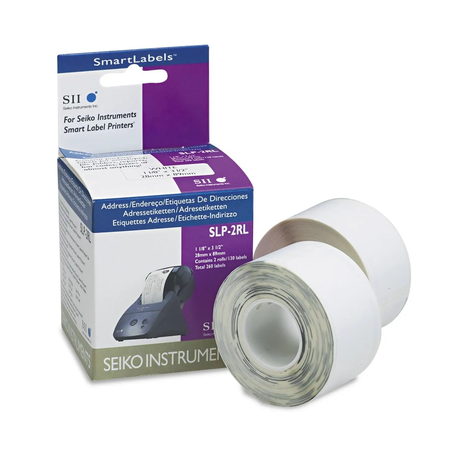 SEIKO SLP-2RL — SEIKO, CONSUMABLES, SLP-2RL ADDRESS LABELS, WHITE, 1-1/8" BY 3-1/2", 130 LABELS PER ROLL, TWO ROLLS PER BOX