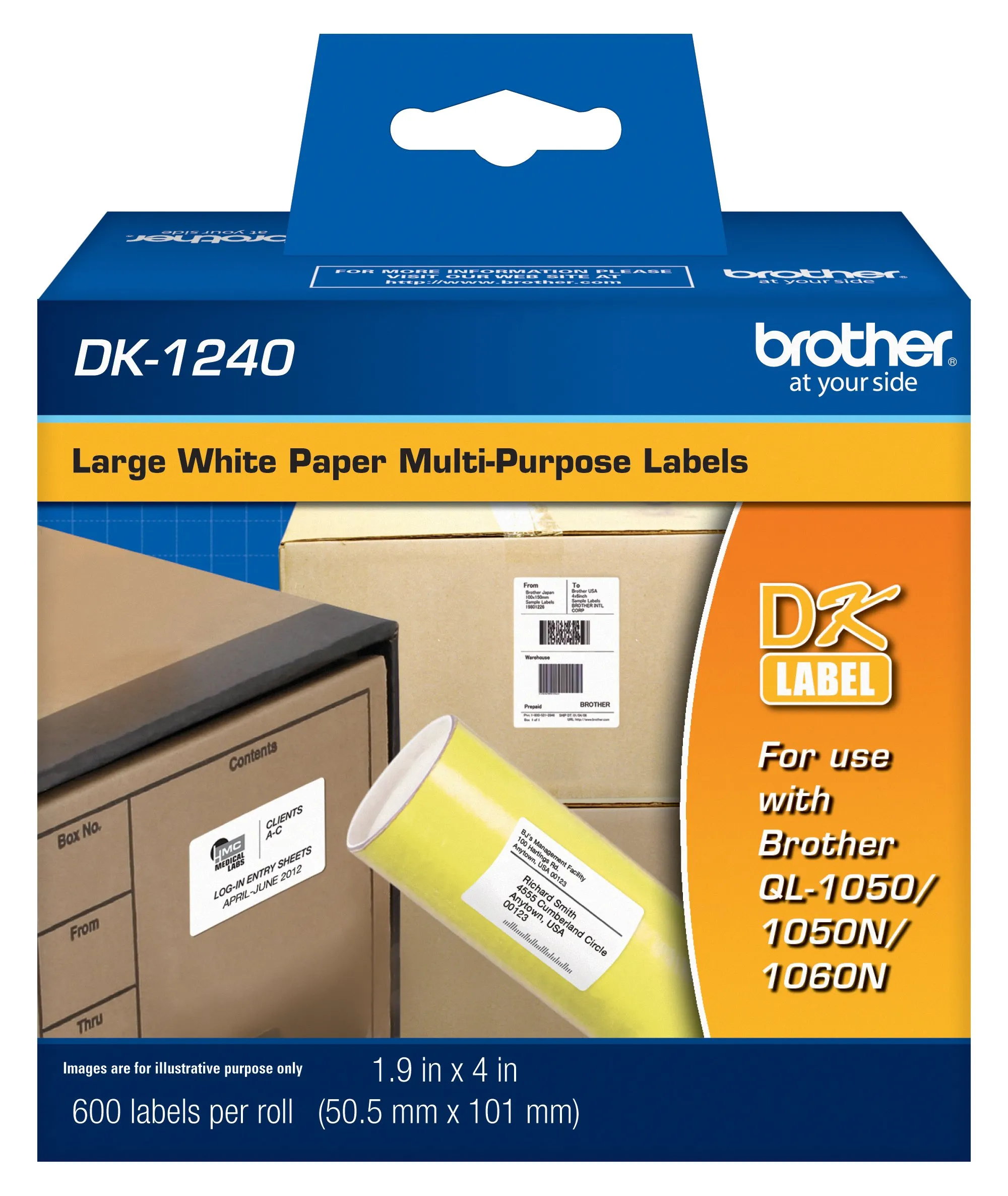 Brother BRT DK1240 — Brother (50.5mm x 101mm) (1.9" x 4") Large Mulit-Purpose White Die-Cut Paper Labels (600 Labels/Pkg)