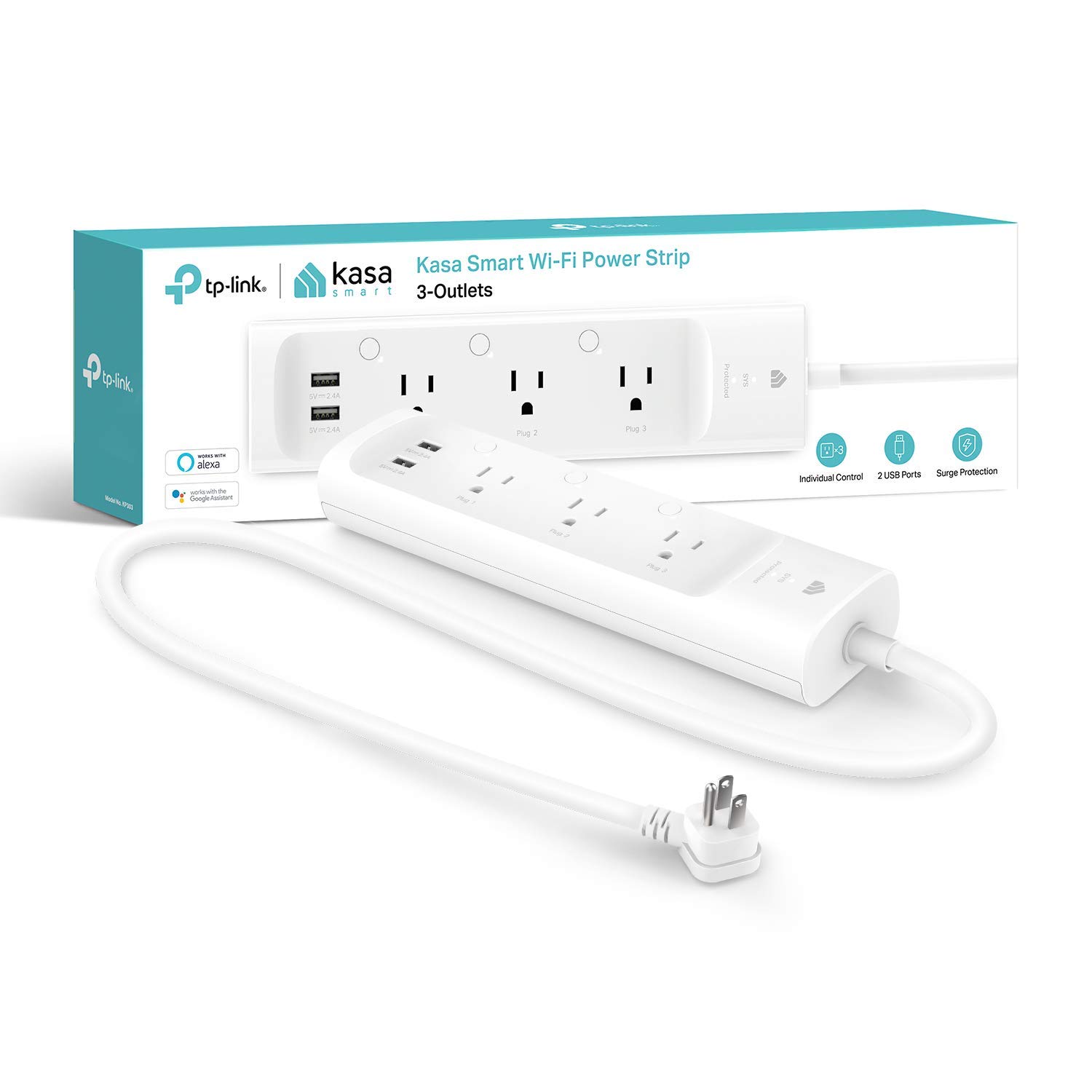 OMADA NETWORKS BY TP LINK KP303 — KASA SMART POWER STRIP, 3-OUTLETS
