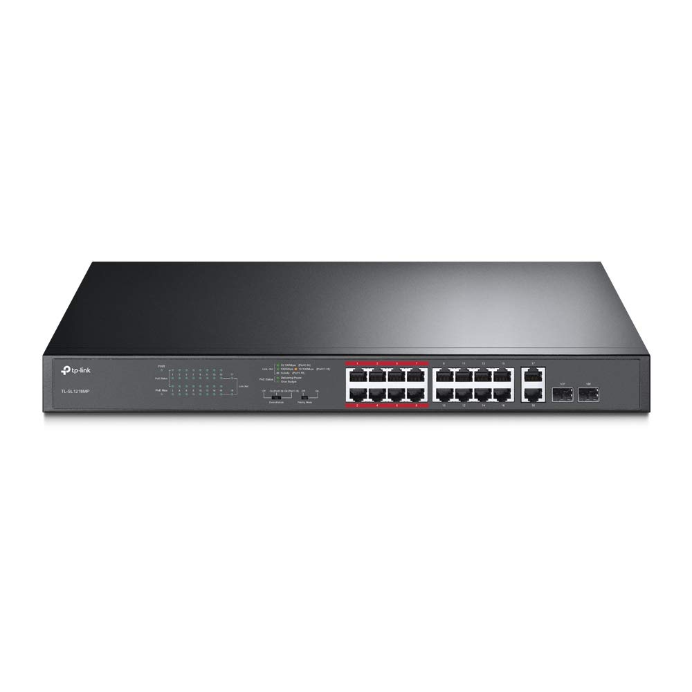 OMADA NETWORKS BY TP LINK TL-SL1218MP — JETSTREAM 16-PORT 10/100MBPS+2-PORT GIGABIT UNMANAGED POE SWITCH