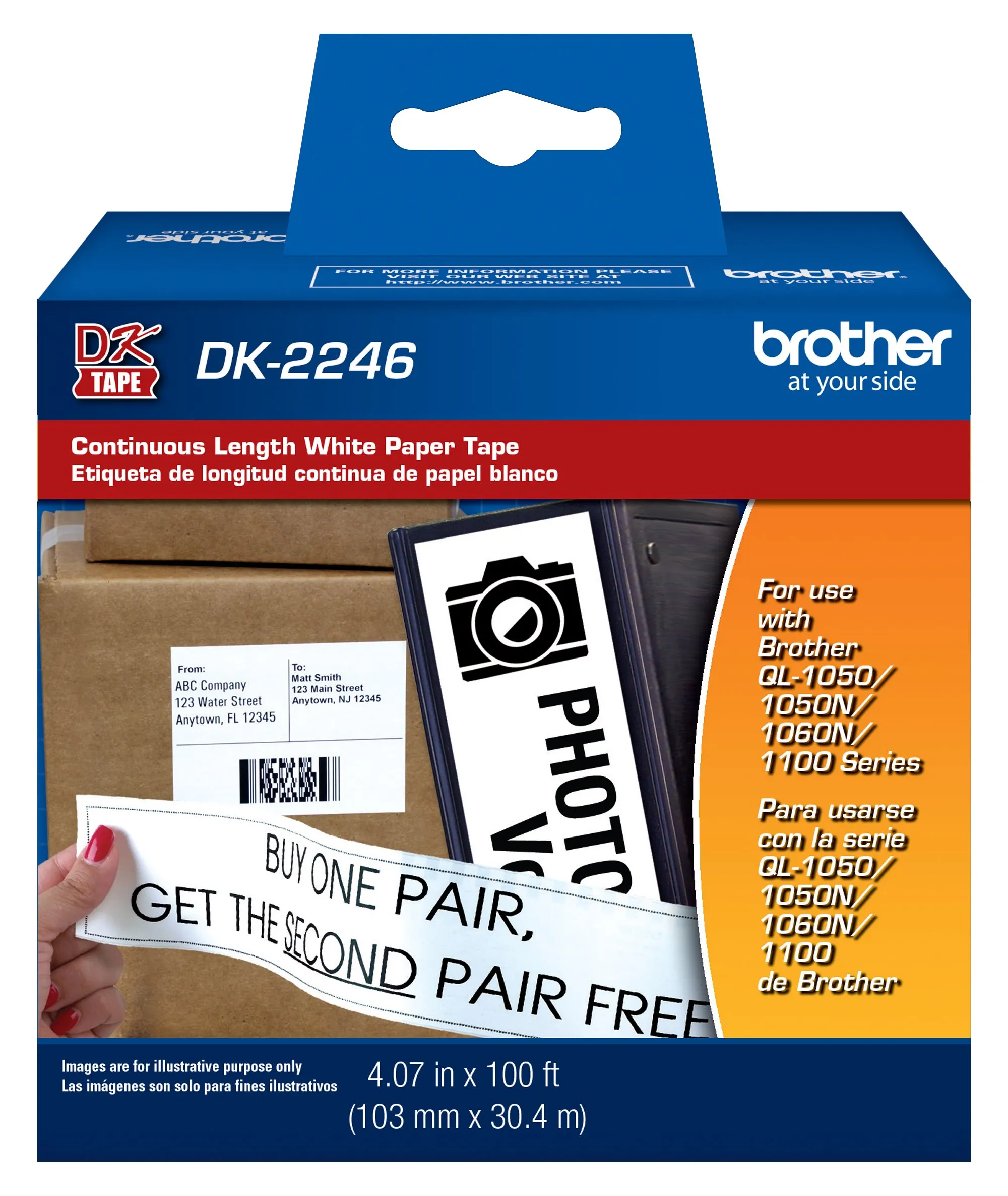 Brother BRT DK2246 — Brother Continuous Length White Paper Label (4.07" x 100')