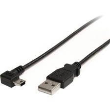 STARTECH STC USB2HABM6RA — StarTech.com 6 ft Mini USB Cable - A to Right Angle Mini B - 6 ft USB/USB Mini-B Data Transfer Cable for Camera, Camcorder, Smartphone, Portable Hard Drive, GPS, MP3 Player, PDA, Digital Camera, PC, MAC - First End: 1 x 4-pin USB 2.0 Type A - Male - Second End: 1 x 5-pin Mini USB 2.0 Type B - Male - 480 Mbit/s - Shielding - 28 AWG - Black - 1 Each