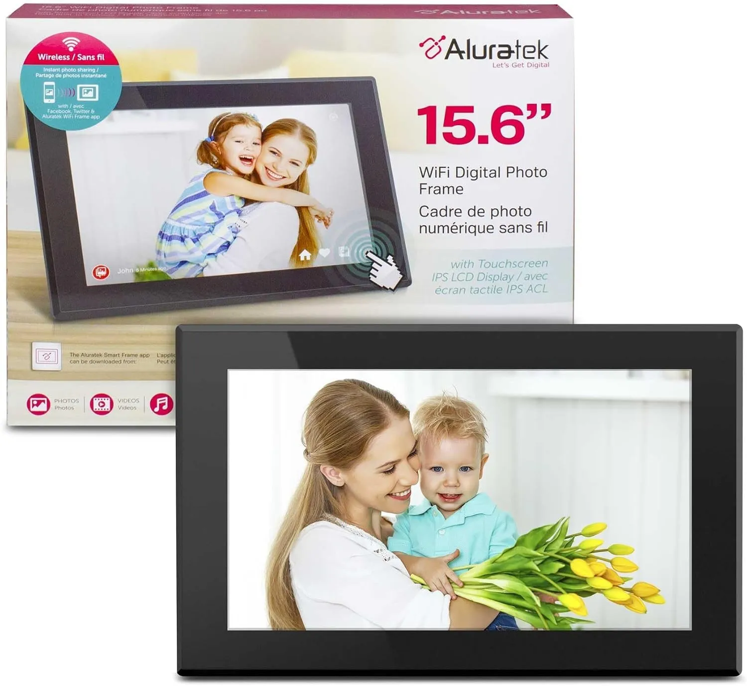 Aluratek AWS15F — Aluratek 15.6" WiFi Digital Photo Frame With TouchScreen IPS LCD Display AWS15F