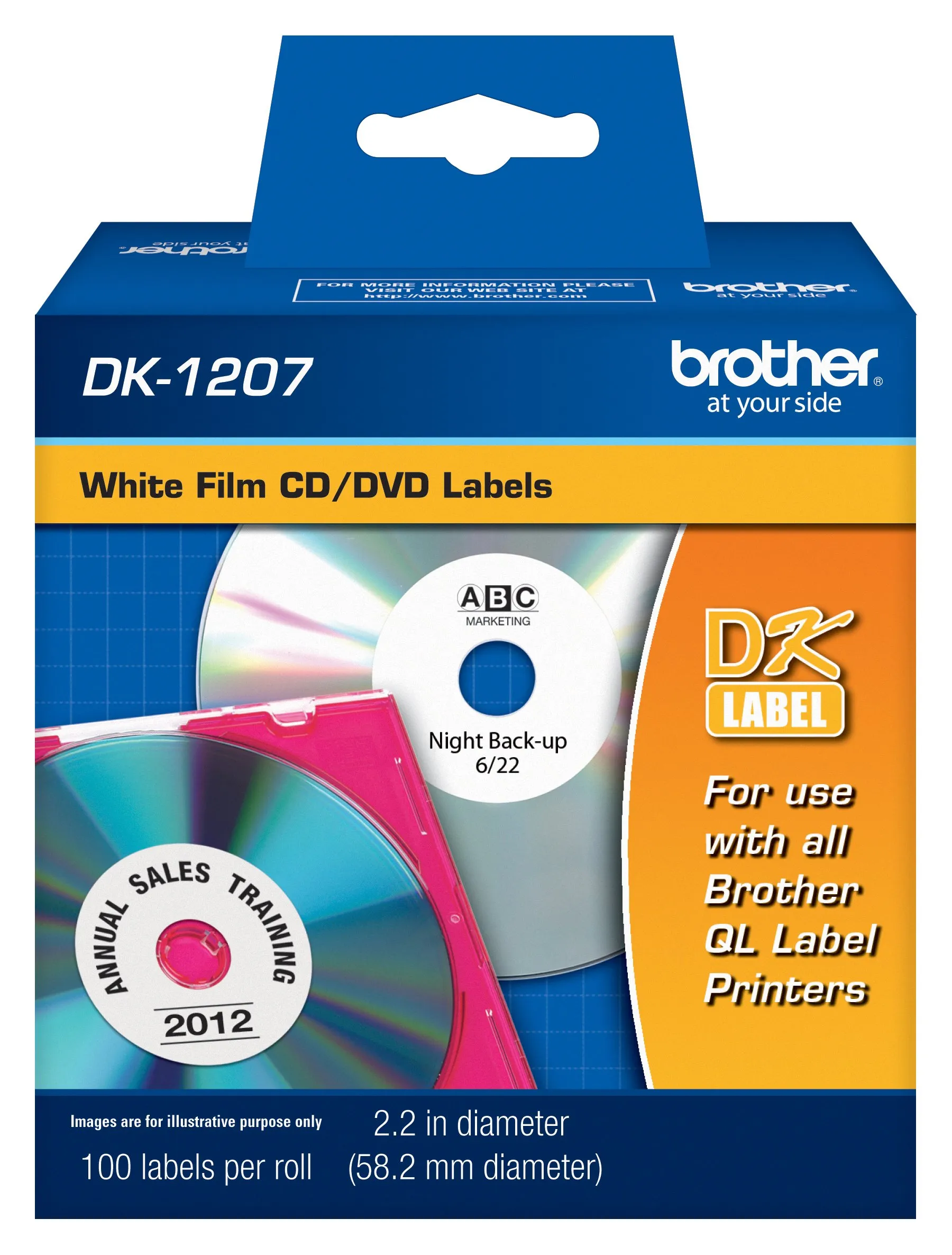 Brother DK1207 — Brother CD/DVD Die-Cut Film Label (100 Labels/Pkg)