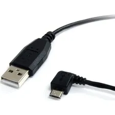 STARTECH STC UUSBHAUB1LA — StarTech.com 1 ft Micro USB Cable - A to Left Angle Micro B - 1 ft USB/USB Micro-B Data Transfer Cable for Smartphone, Digital Camera, PDA, Tablet, GPS - First End: 1 x USB 2.0 Type A - Male - Second End: 1 x 5-pin Micro USB 2.0 Type B - Male - 480 Mbit/s - Shielding - 24/30 AWG - Black - 1 Each