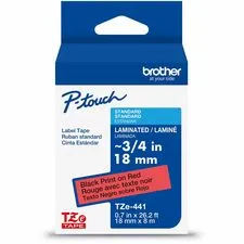 Brother BRT TZE441G — Brother P-touch TZe441 BK on RD Label Tape, Laminated, 18mmX8m - 45/64" Width - Red - Laminated - Water Resistant - 1 Each