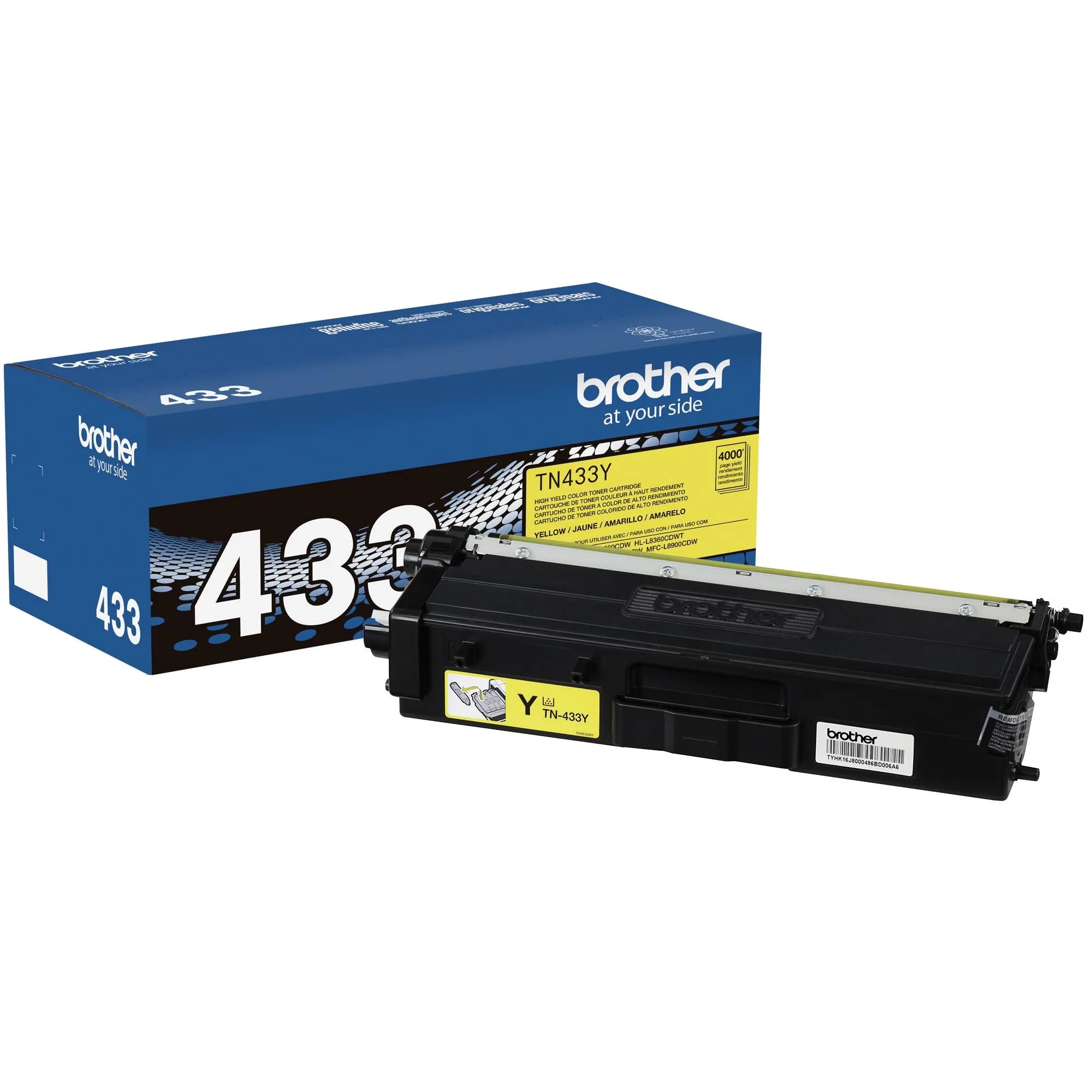 Brother BRT TN433Y — Brother TN433Y High Yield Laser Toner Cartridge - Yellow - 1 Each - 4000 Pages