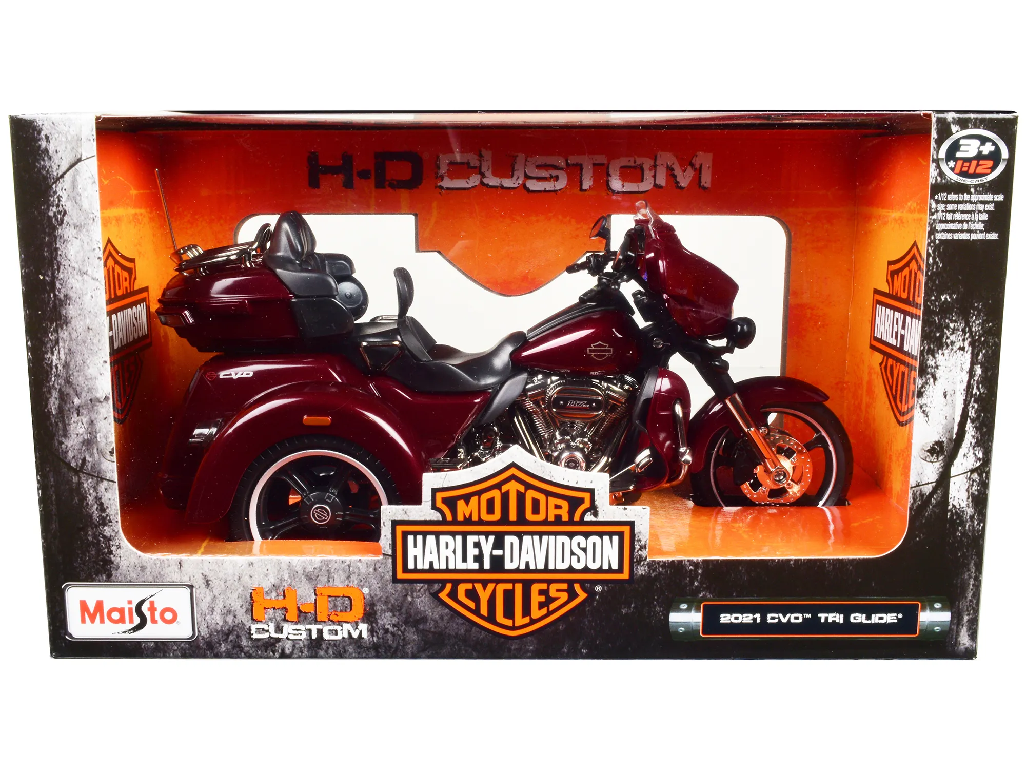 Maisto 32337 — 2021 Harley Davidson CVO Tri Glide Motorcycle Dark Red Metallic "H-D Custom" 1/12 Diecast Model Car by Maisto