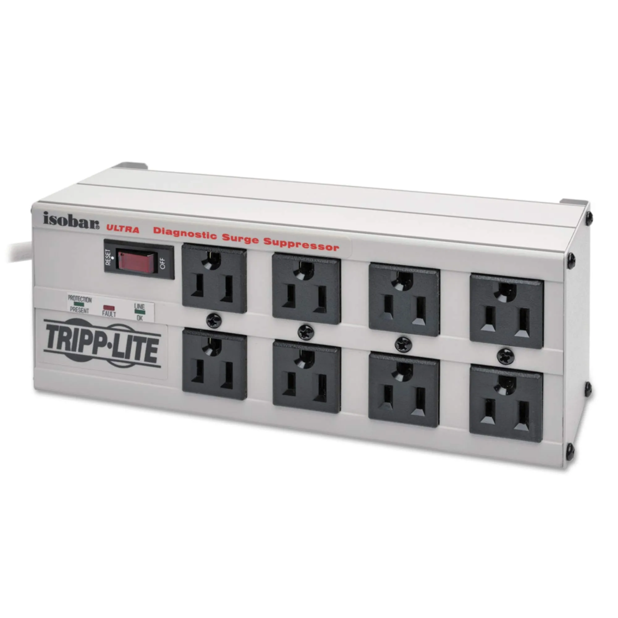 Eaton Tripplite ISOBAR8ULTRA — Isobar 8-Outlet Surge Protector 12 Ft Cord with Right-Angle Plug 3840 Joules Diagnostic LEDs Metal Housing