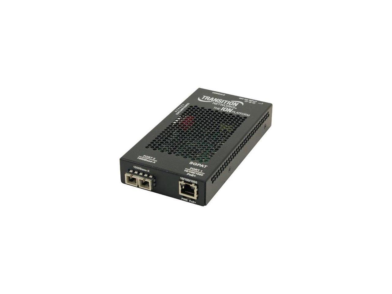 Transition Networks SGPAT1013-105-NA — 10/100/1000 POE+ RJ-45 TO 1000BASE-SX MM SC MEDIA CONVERTER W/ -NA POWER