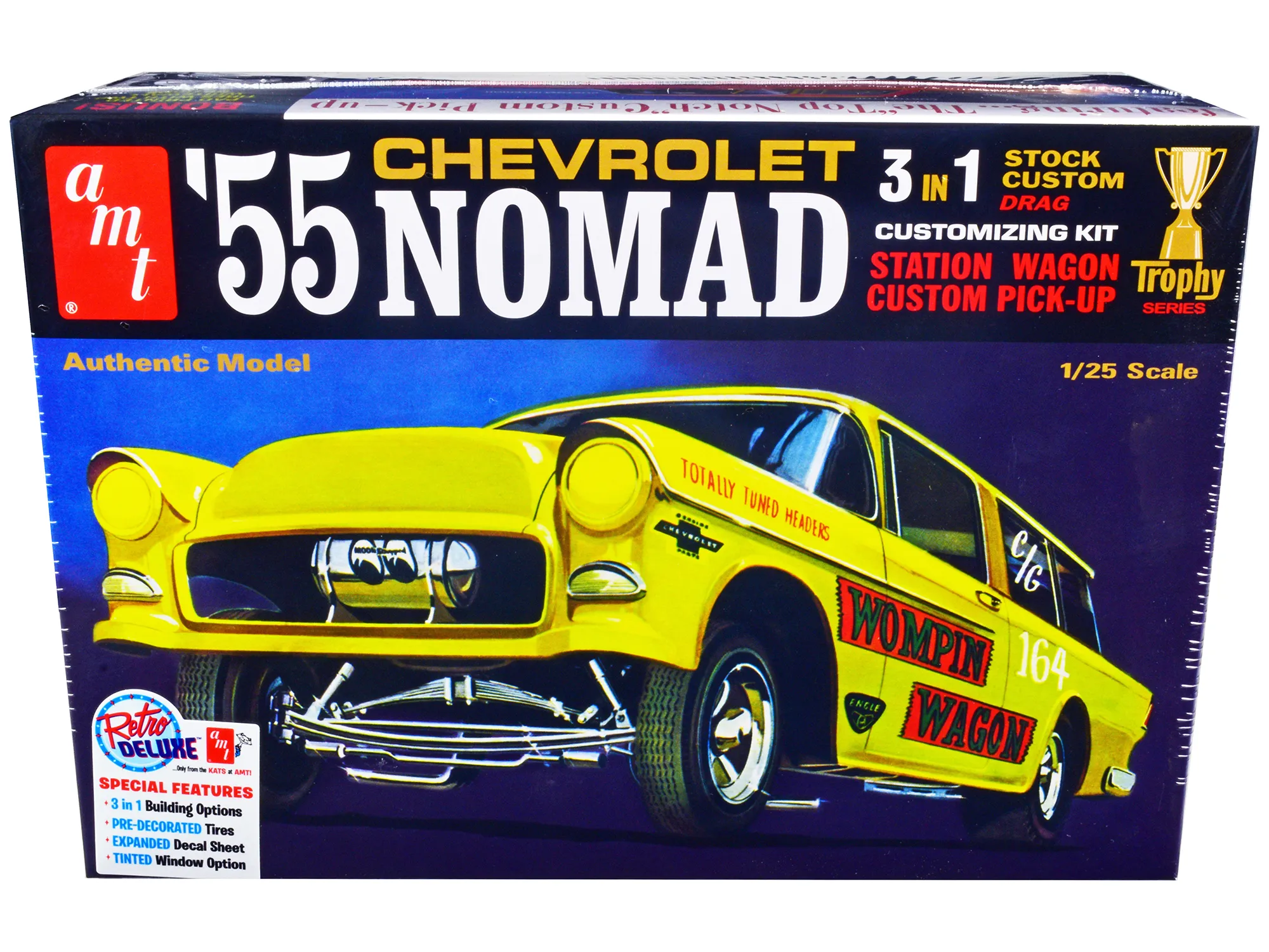 AMT AMT1297 — Skill 2 Model Kit 1955 Chevrolet Nomad 3-in-1 Kit "Trophy Series" 1/25 Scale Model by AMT